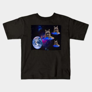 Alien UFO Funny Raccoon Kids T-Shirt